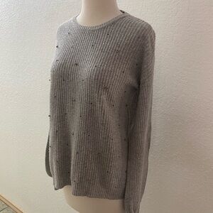 Lauren Ralph Lauren Fine Wool Knit Grey With Rhinestone Embellished Sweater S‎